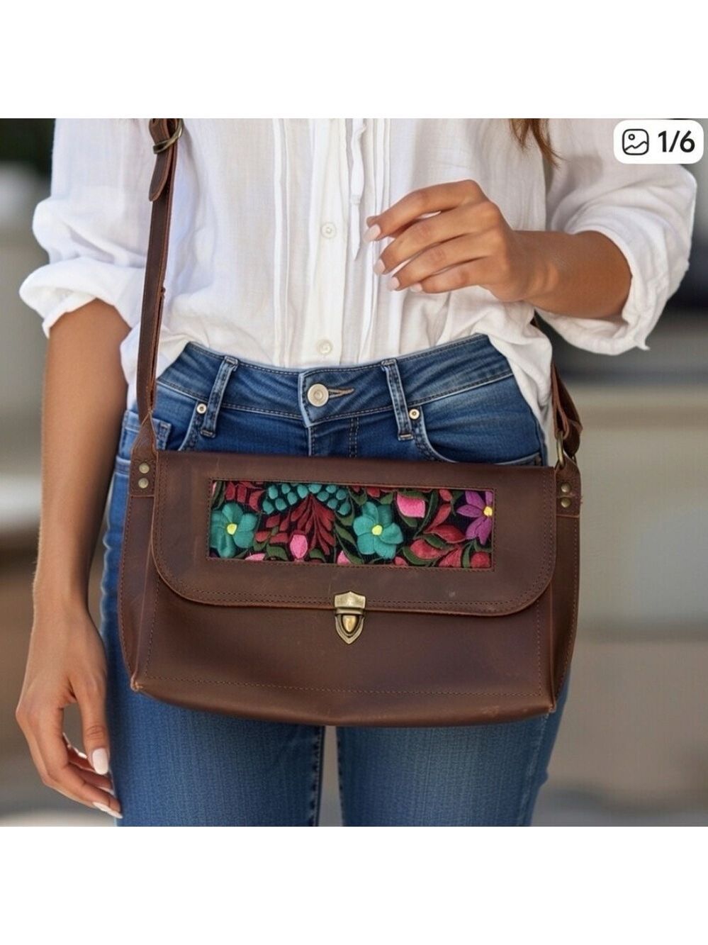 Vibrant Floral Embroidered 100% Leather Crossbody Boho Purse